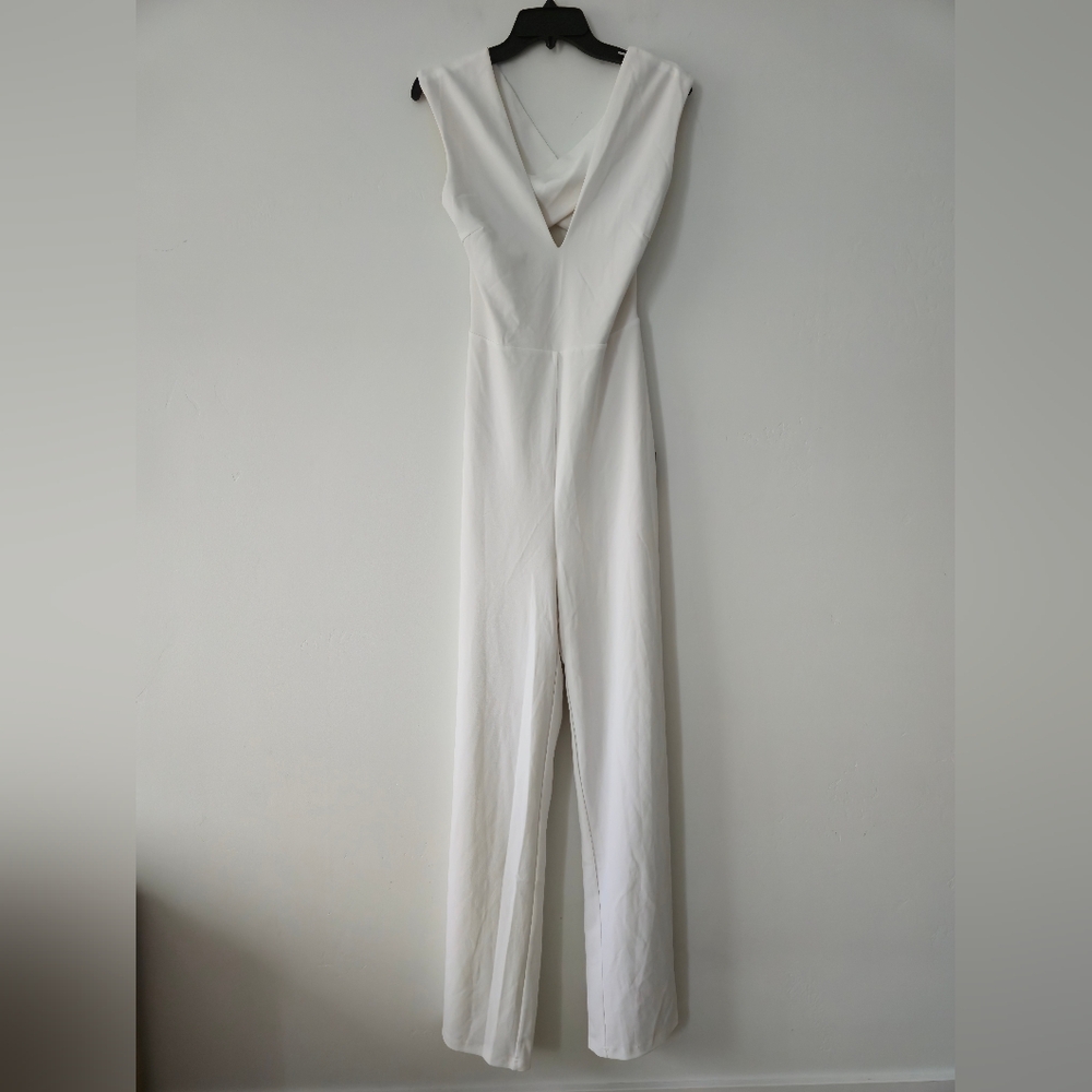Lulu's Thinking Out Loud White Backless Jumpsuit Large